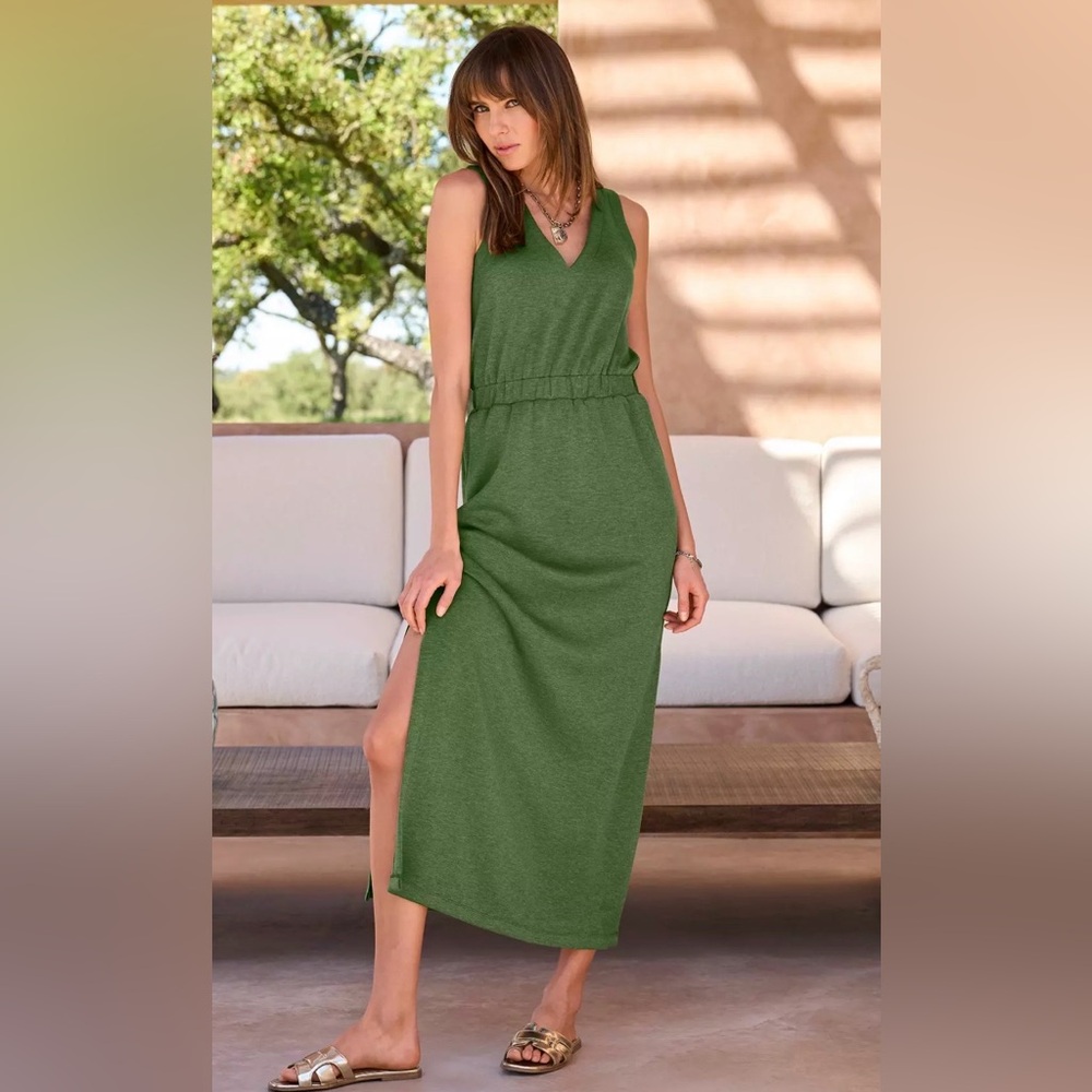 Boston Proper Olive sleeveless Maxi Dress. New